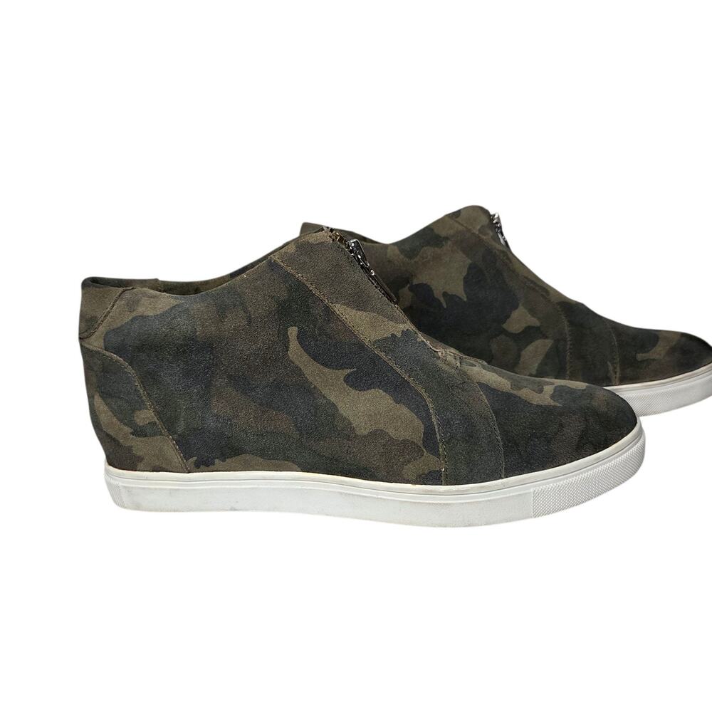 Blondo‎ Glenda Waterproof Suede Green Camouflage Wedge HI Top Sneakers Womens 10